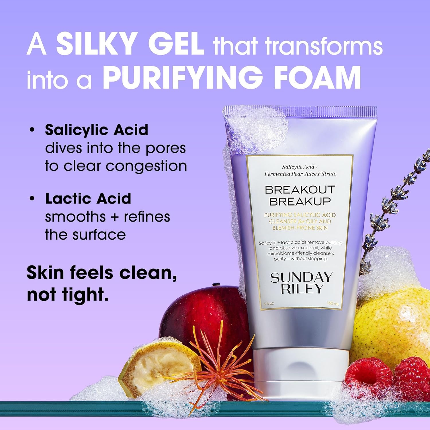 Sunday Riley Breakout Breakup Salicylic Acid Cleanser for Blemish-Prone Skin(Purple)