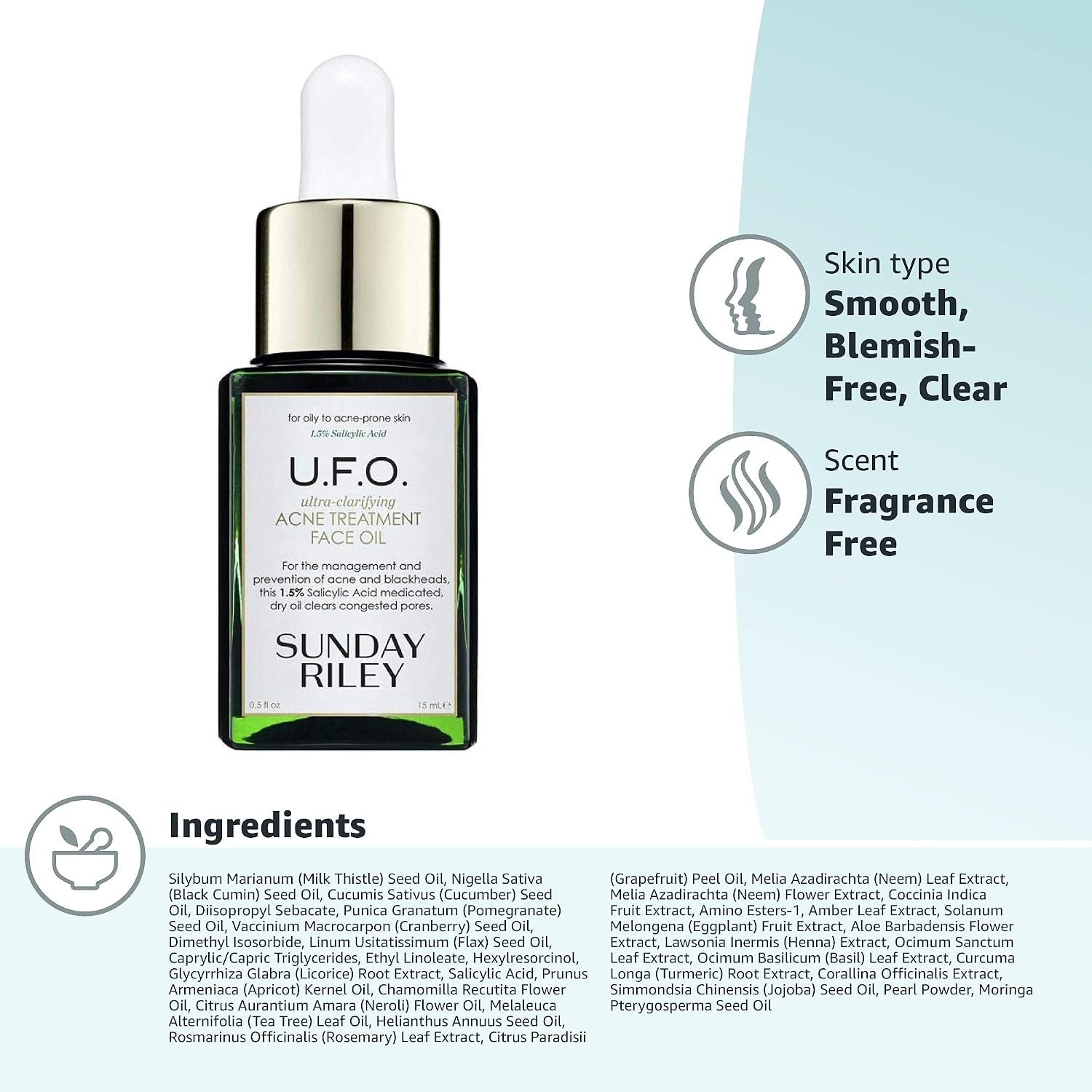 Sunday Riley U.F.O. Ultra-Clarifying Salicylic Acid and Tea Tree Acne Treatment Face Oil(0.5 Fl Oz (Pack of 1)) - view 7